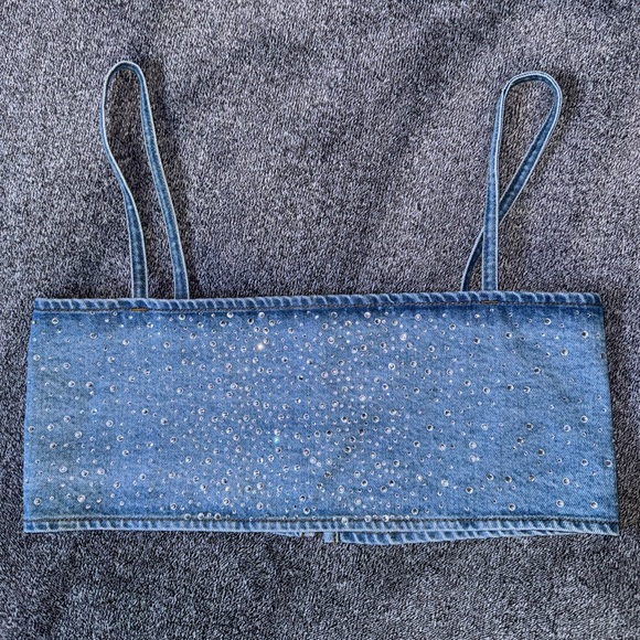 Zara Rhinestone Denim Top - Picture 1 of 4